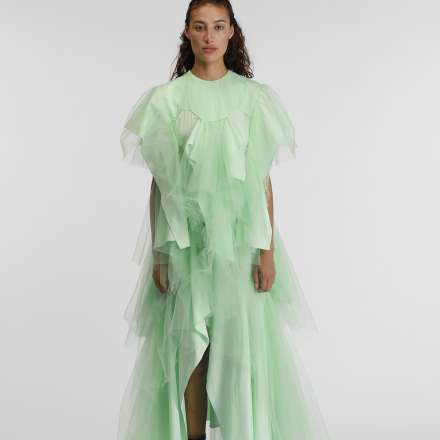 A pastel green dress is a highlight of Yifei Fang's collection.