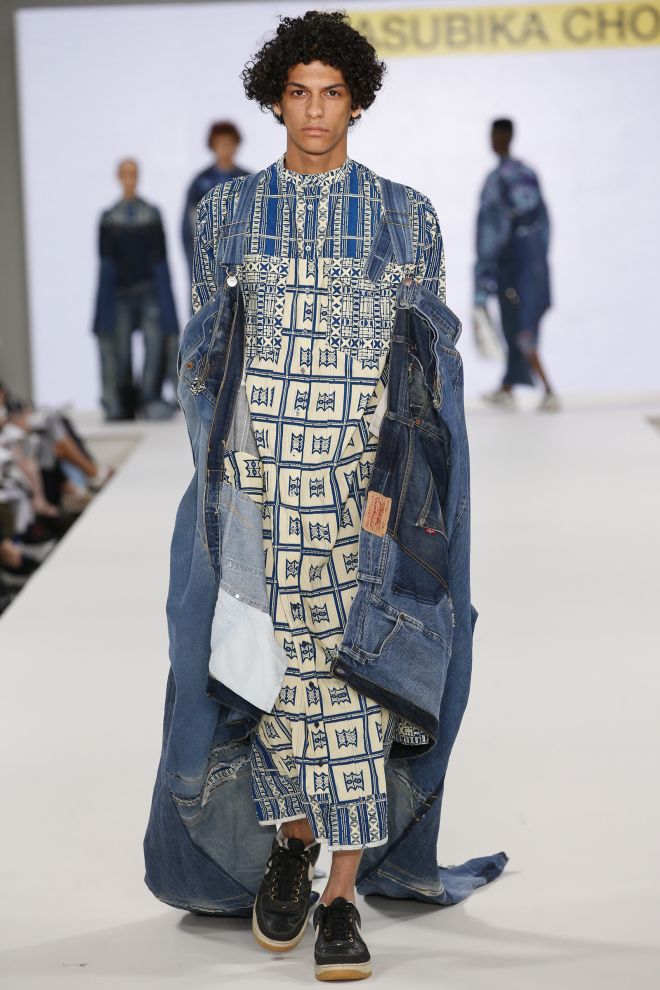 One of Kasubika Chola's stunning garments on the catwalk at London's Old Truman Brewery during Graduate Fashion Week.