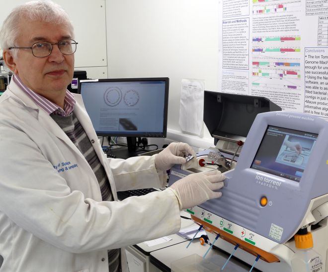 Professor Andrey Karlyshev with the the Ion Torrent PGM sequencing machine at Kingston University