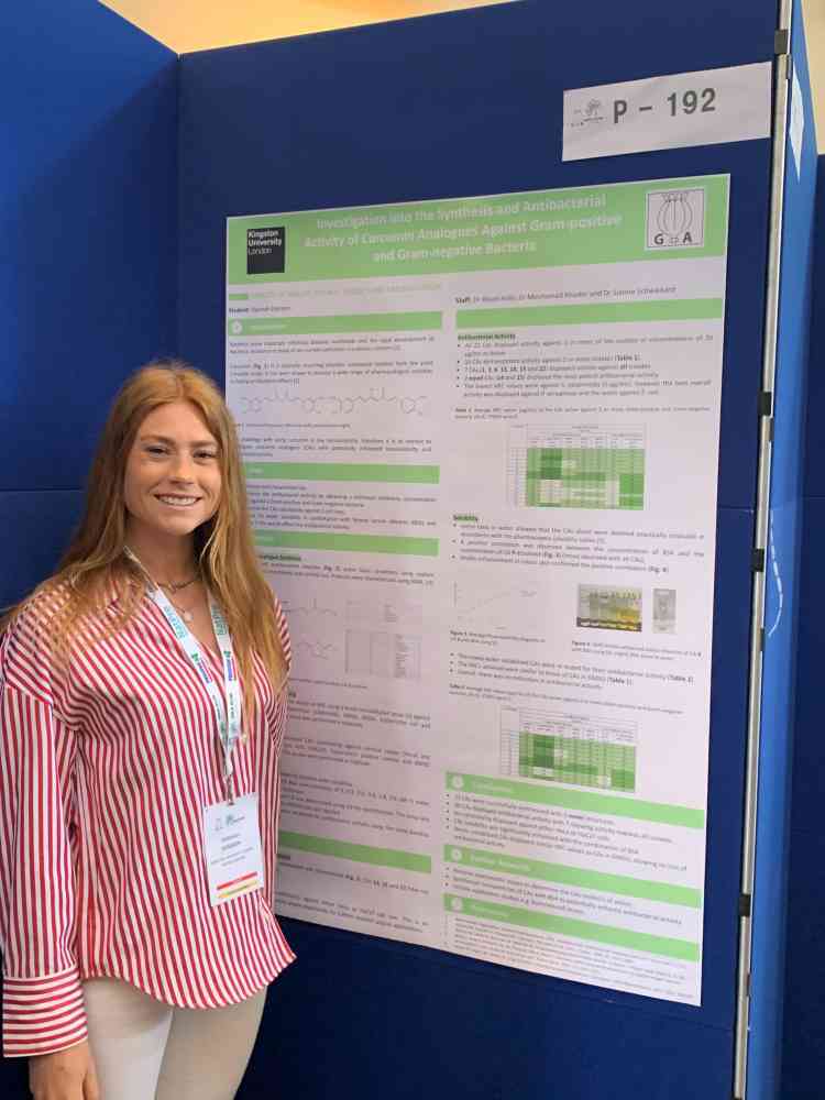 Hannah Denison (PhD student) presenting at the GA conference in Dublin 2023 - Poster Presentation (Hannah Denison, PhD student) on Antimicrobial Curcumin Derivatives at the GA Conference in Dublin 2023
