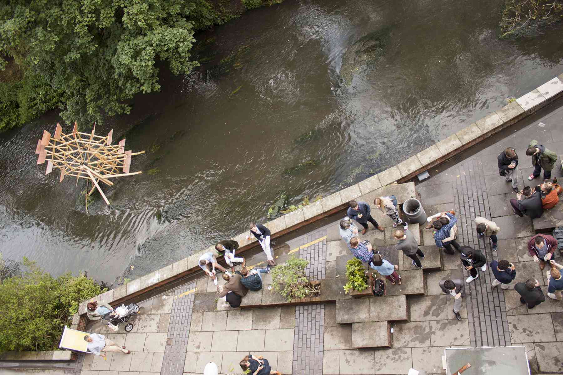Live architecture project in situ in the Hogsmill River - Kingston School of Art, Knights Park