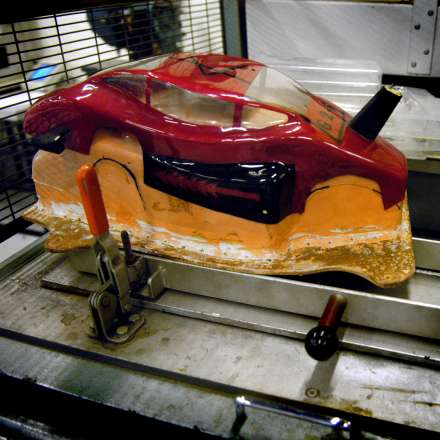 Formation of a car model for testing in the wind tunnel