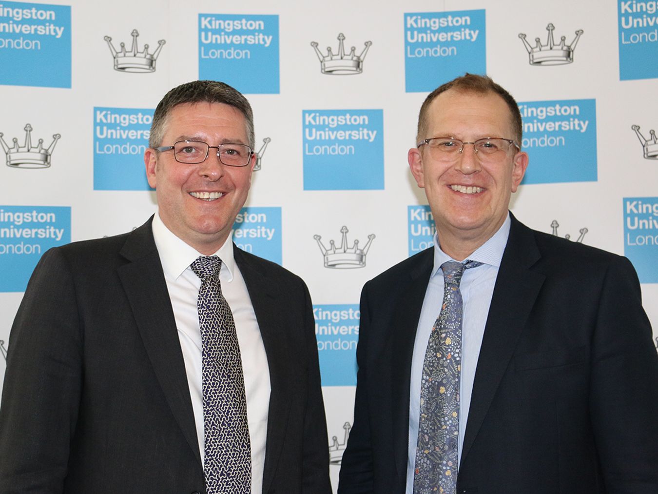 An image of Matt Hutnell of Santander Universities and Acting Vice-Chancellor Professor Steven Spier