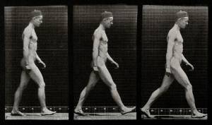 Black and white photographs of man walking