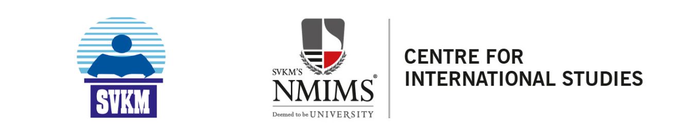 Logo of Shri Vile Parle Kelavani Mandal (SVKM) and logo of SKVM's NMIMS Centre for International Studies