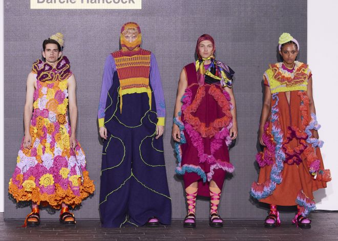 Modelling Darcie Hancock's knitwear collection on the runway