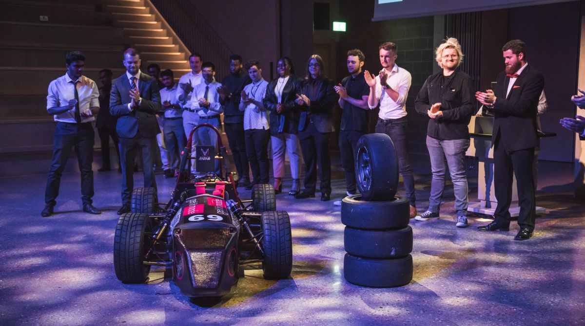 Kingston University racing team unveils car that will take to the track for Formula Student competition at iconic Silverstone circuit 