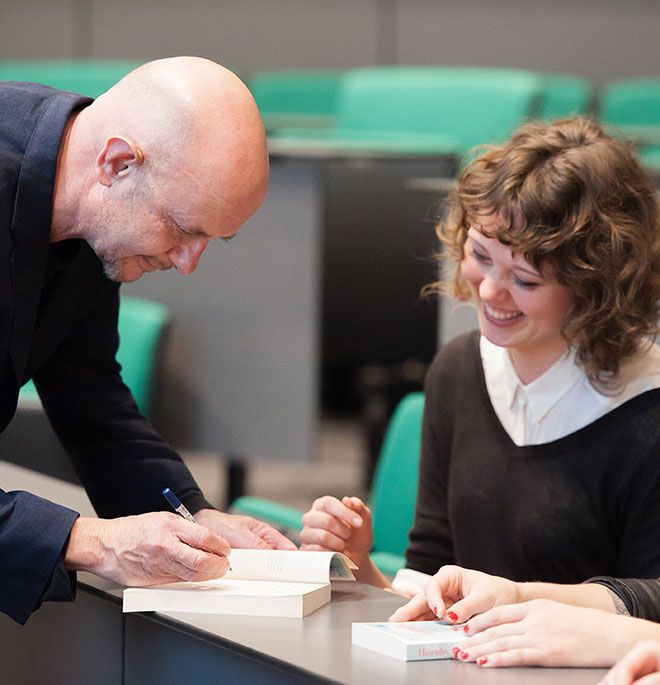 Nick Hornby signing books at the Big Read event