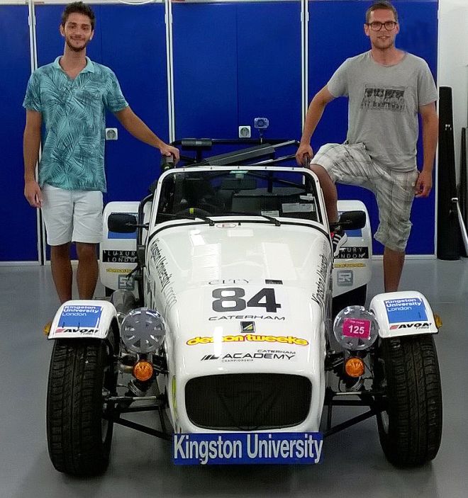 Kingston University students Andrew El Hajj (left) and Tom Hart (right) with the Caterham 7 car.