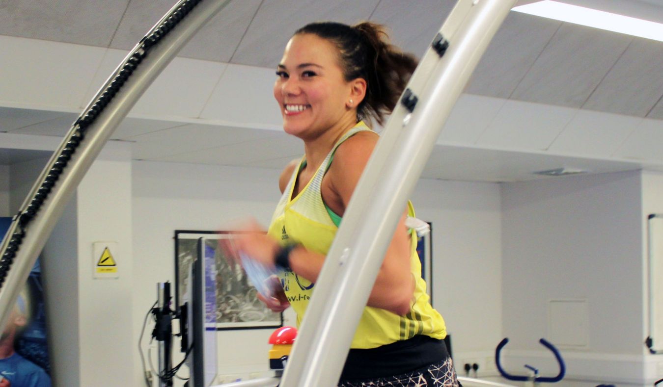 Susie Chan during her record-breaking treadmill run at Kingston University