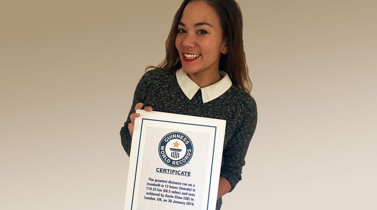 Endurance runner Susie Chan enters Guinness World Records' books after verification of 12-hour treadmill distance set at Kingston University