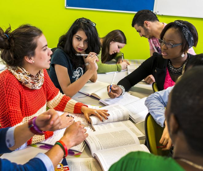 Students in a group study session at Penrhyn Road campus