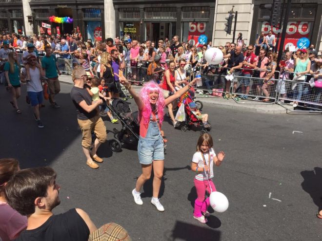 LGBTQ founder Yvalia Febrer with her daughter Gabriela at Pride 2015