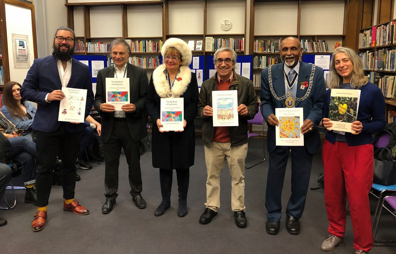 Dr Alex Laffer, Councillor Peter Herlinger, Deputy Mayor Councillor Nicola Nardelli, Richard Neville, Kingston Mayor Councillor Yogan Yoganathan and Professor Maria Chatzichristodoulou were in attendance at the event at Kingston library.