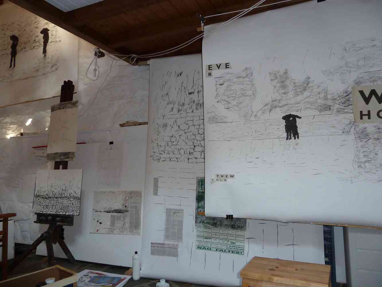 Studio as basis of all projects and ideas:   (Action develops Thought) - Shot of my drawing studio in Greece... Exploring visual ideas for a feature film 'The Immortal Mortal'