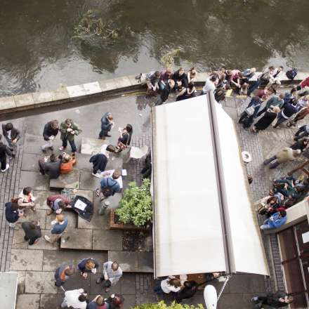 Bird's eye view of the outside space of the Students' Union bar