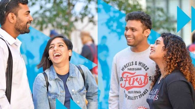 Four smiling students at Kingston University's Department of Education