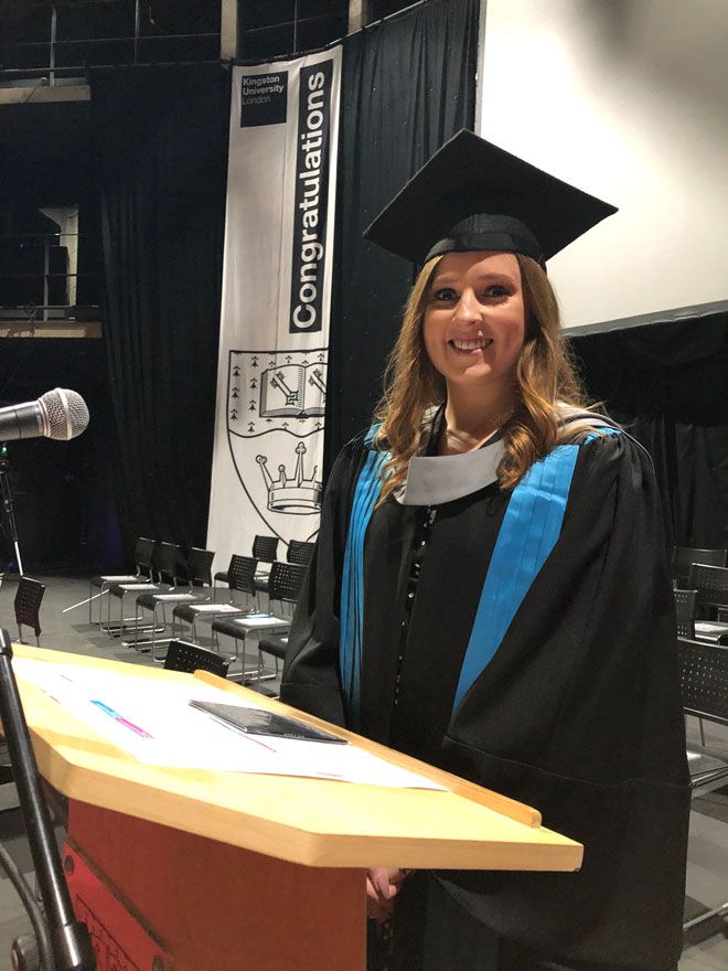 MA Publishing student Ciara Starrett gave the vote of thanks at the Kingston School of Art graduation ceremony