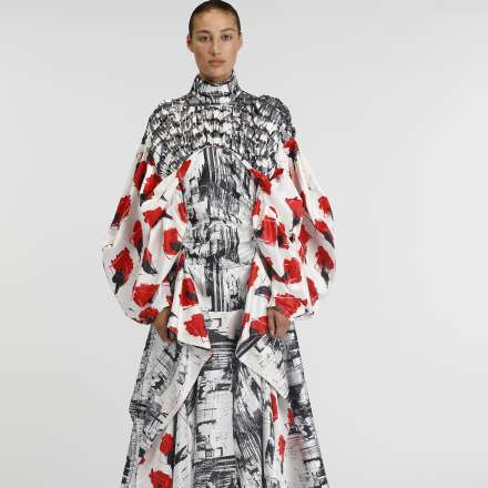 This colourful printed dress is one of the looks in Ruinan Wang's collection.