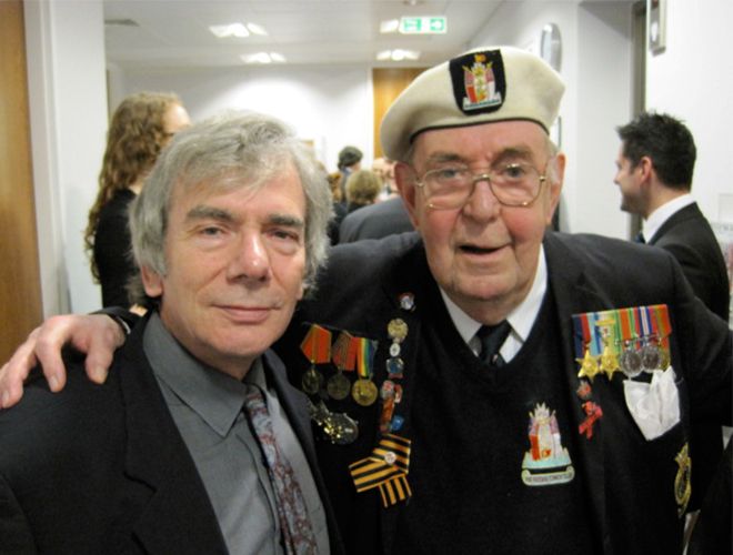 Roy Perkins with Arctic Convoy naval veteran at the 75th anniversary commemoration 