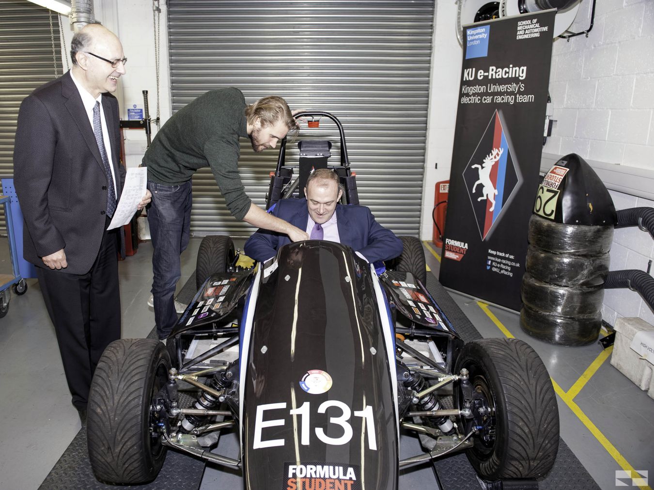 Ed Davey is shown Kingston University\'s Formula Student racing car