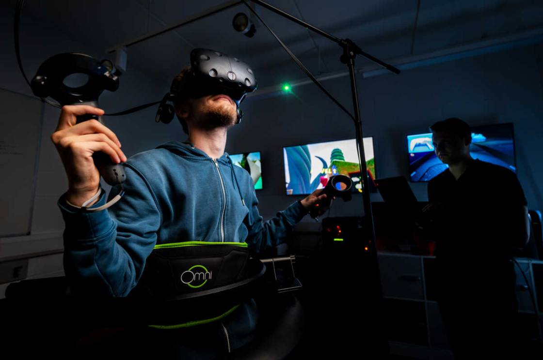 student with virtual headset on