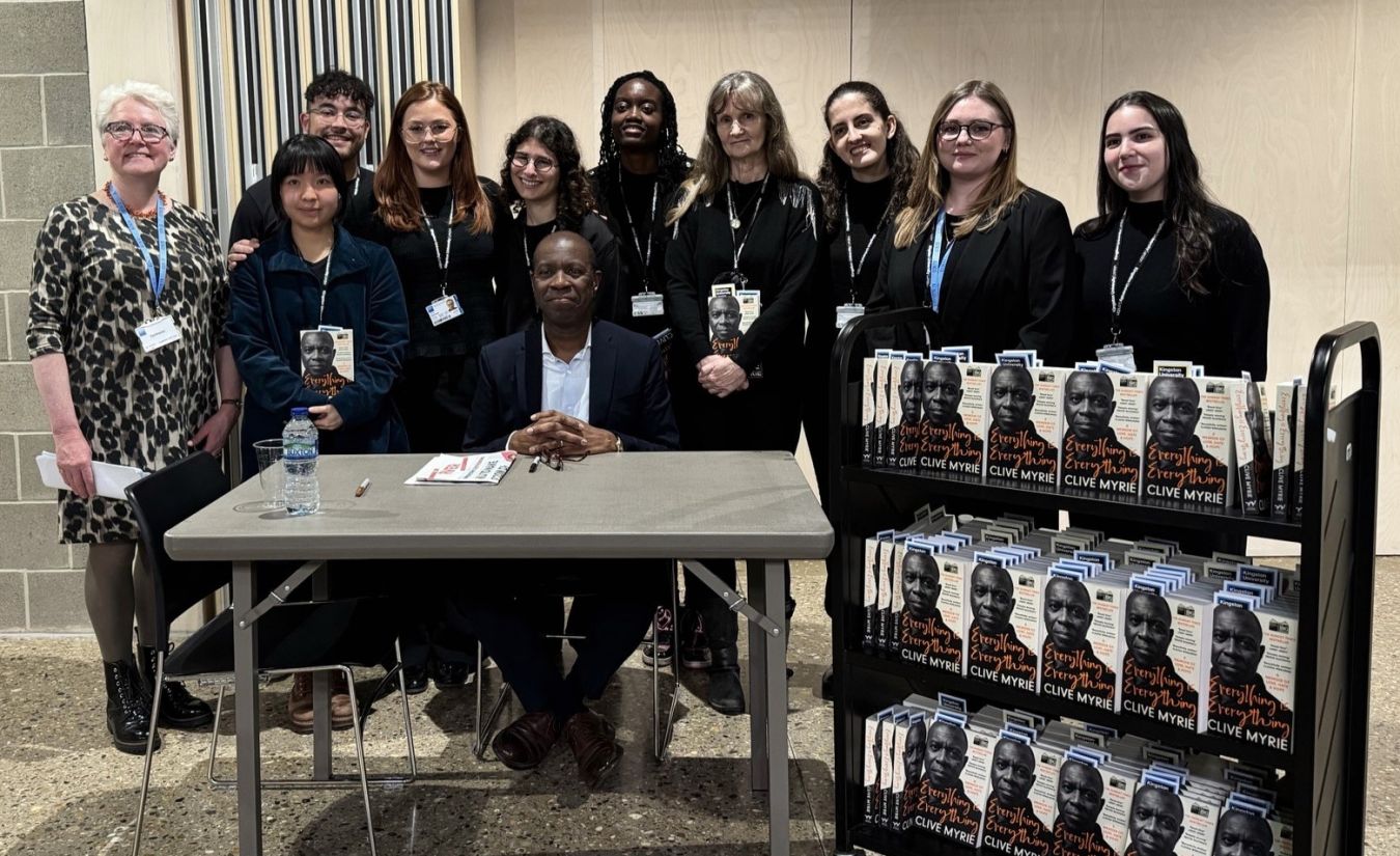 The team behind the Big Read pose for a picture with Clive Myrie following the event.