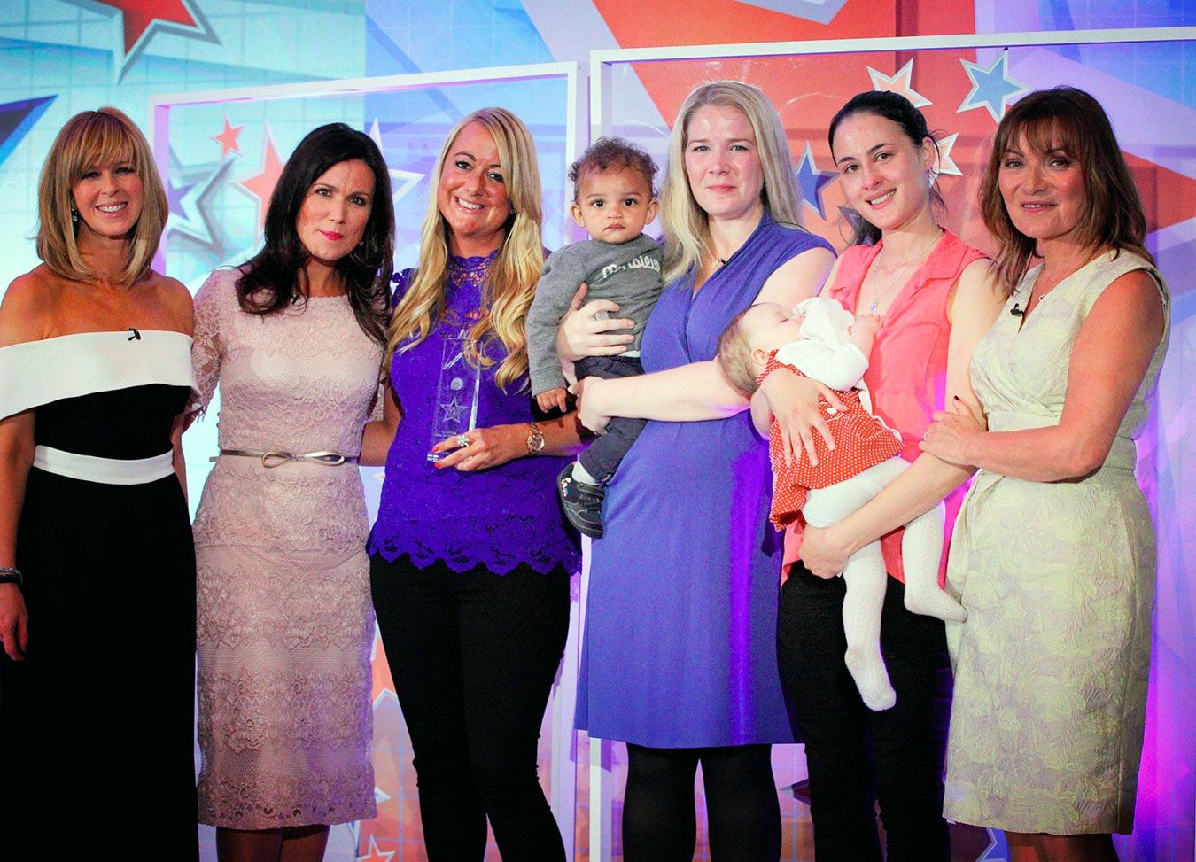 Lydia with the hosts of Good Morning Britain and mothers who nominated her for the Health Star Award