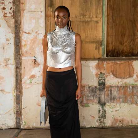 A chainmail top is paired with a georgette silk skirt in Venetia Williams' collection. Photo credit - Sean Wyatt.