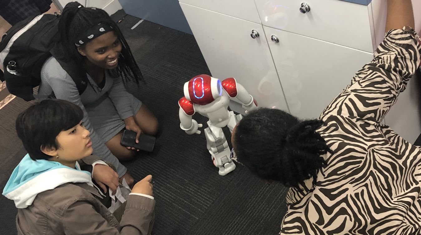 Visitors had the chance to interact with some of the University\'s outreach activities, including NAO the humanoid robot.