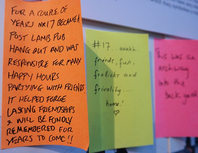 Picture of post-its with writing about Cleaveland Rd on them