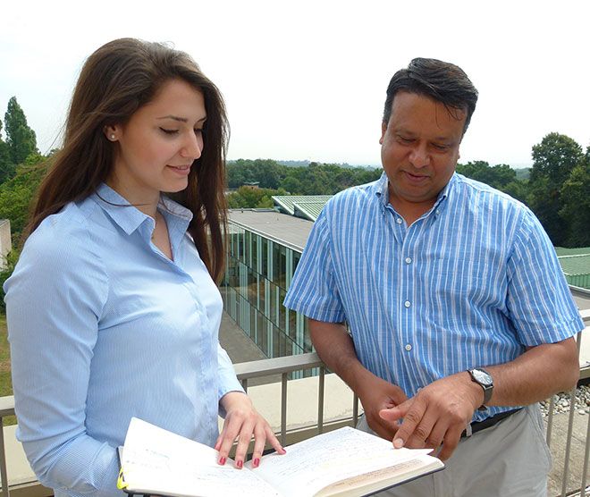 Professor Jaywant Singh of the Faculty of Business and Law with PhD student Ilia Protopapa