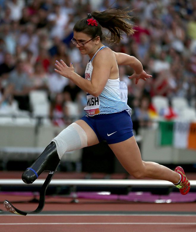 Great Britain\'s Sophie Kamlish wins gold in the T44 100m. Image: Image: Paston/BPI/Rex/Shutterstock.