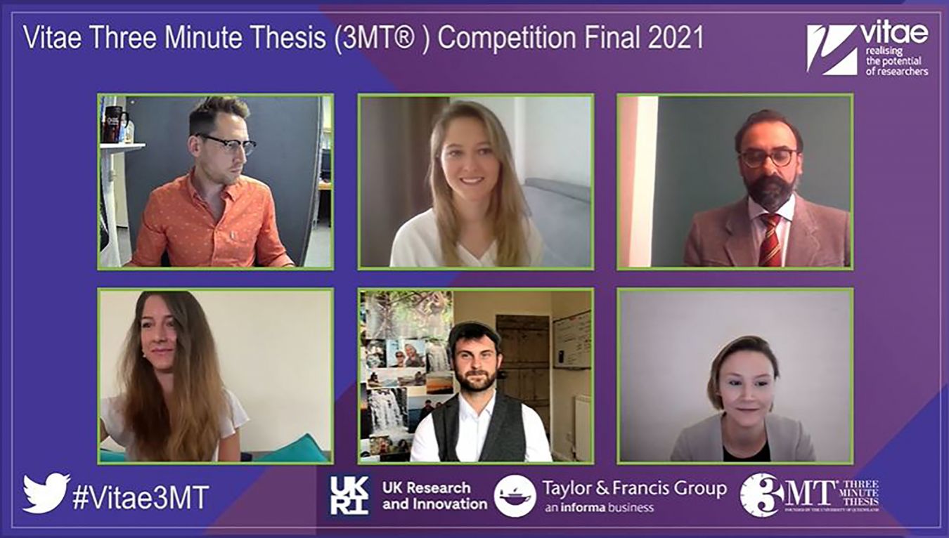 Ana Pavlovic with the other five finalists during the Three Minute Thesis national final. 