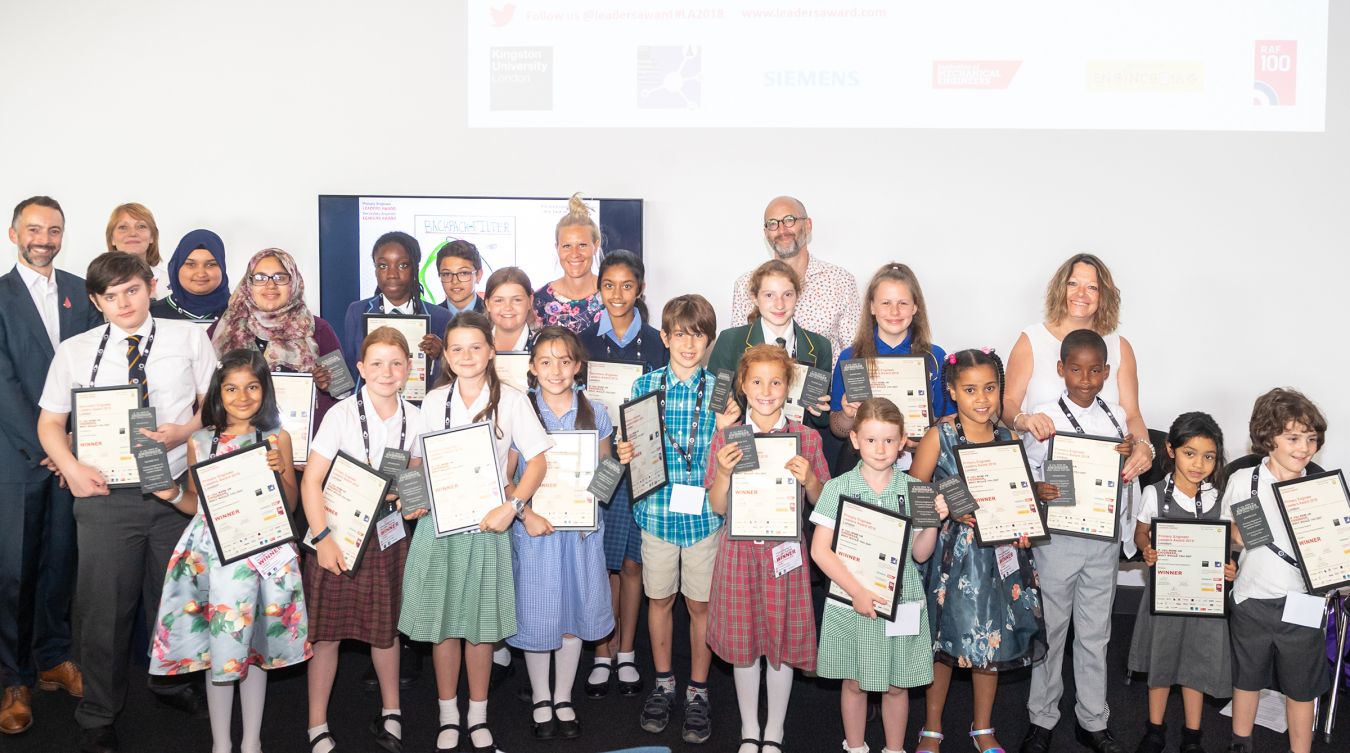 This year's crop of budding young engineers who were selected as winners at the Primary and Secondary Engineer competition with their certificates.