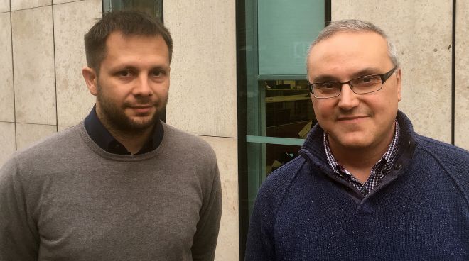 Associate Professor Vasileios Argyriou (left) and Professor Paolo Remagnino (right), from the University's Robot Vision team working on the MONICA project