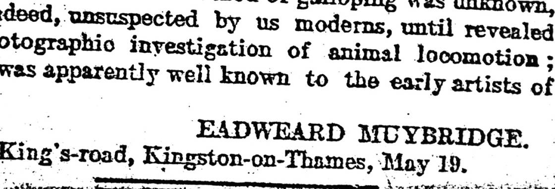 Victorian typing showing the Kingston address of Eadweard Muybridge