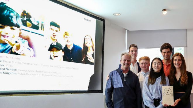 The award winning team and their tutors with the Helen Hamlyn Centre for Design RCA award