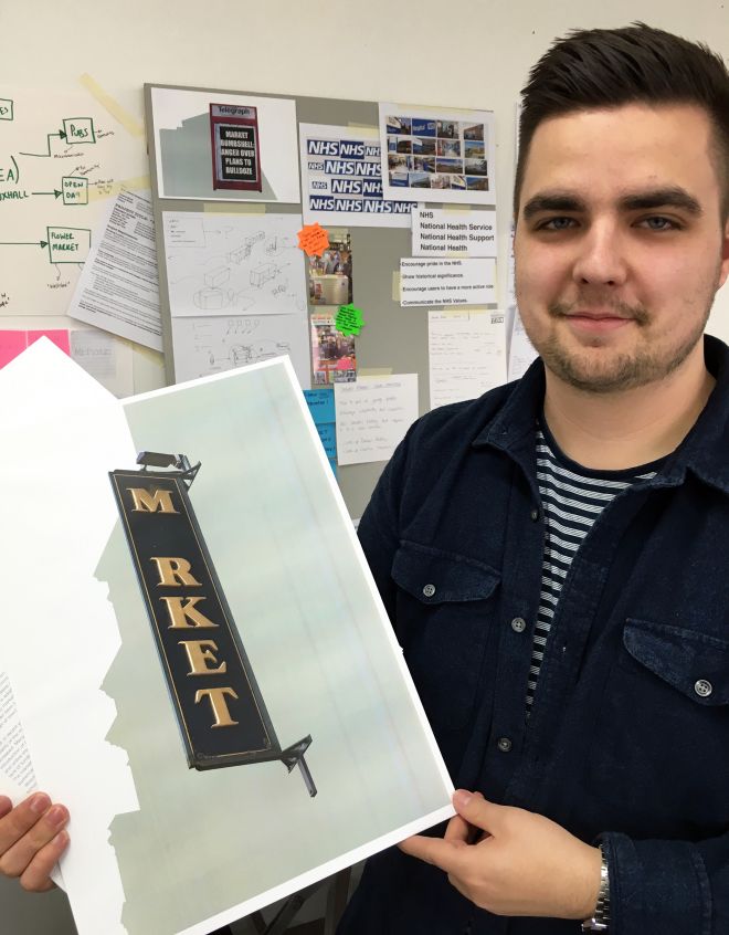 Graphic design student Liam Dargan won gold at the Creative Conscious Awards for his work with the Darwen community.