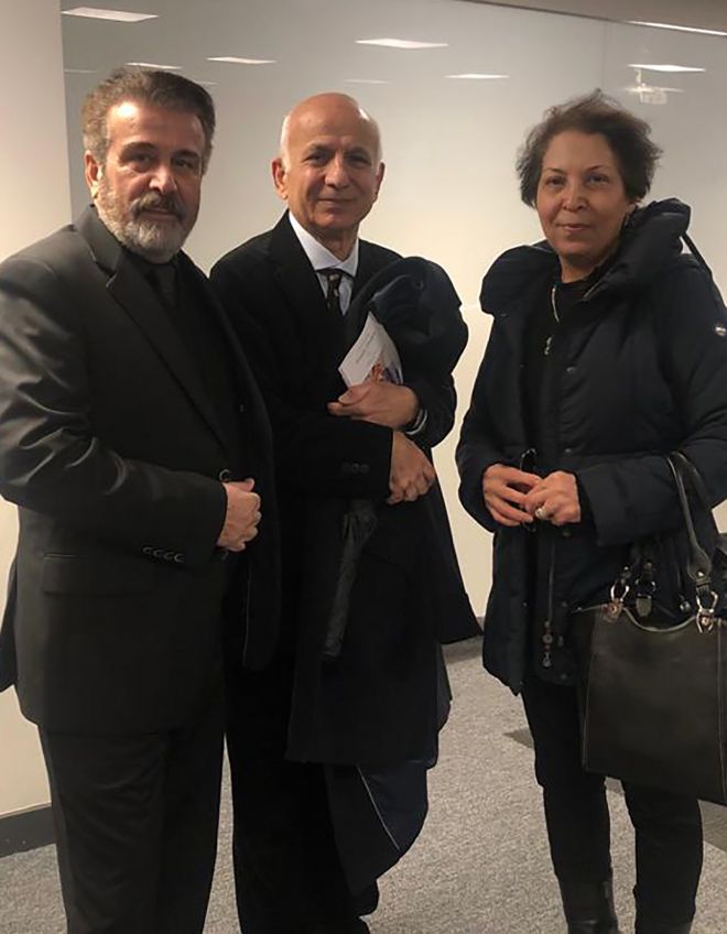 Niloufar Ebrahim\'s parents Shahin and Masood with former Kingston University staff member Dr Bahram Ghiassee (centre) at the memorial service.