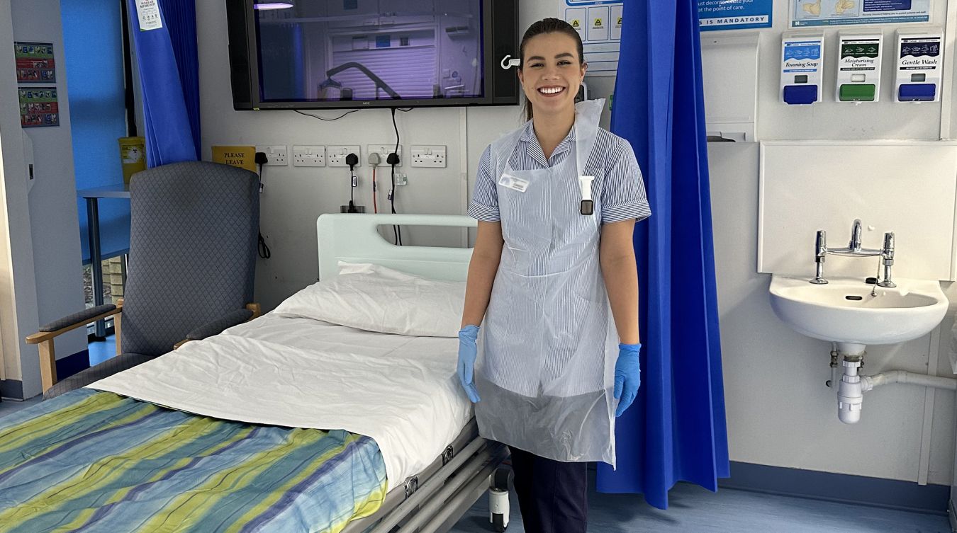 Photo of Emmie Hopkinson inside mock-up ward