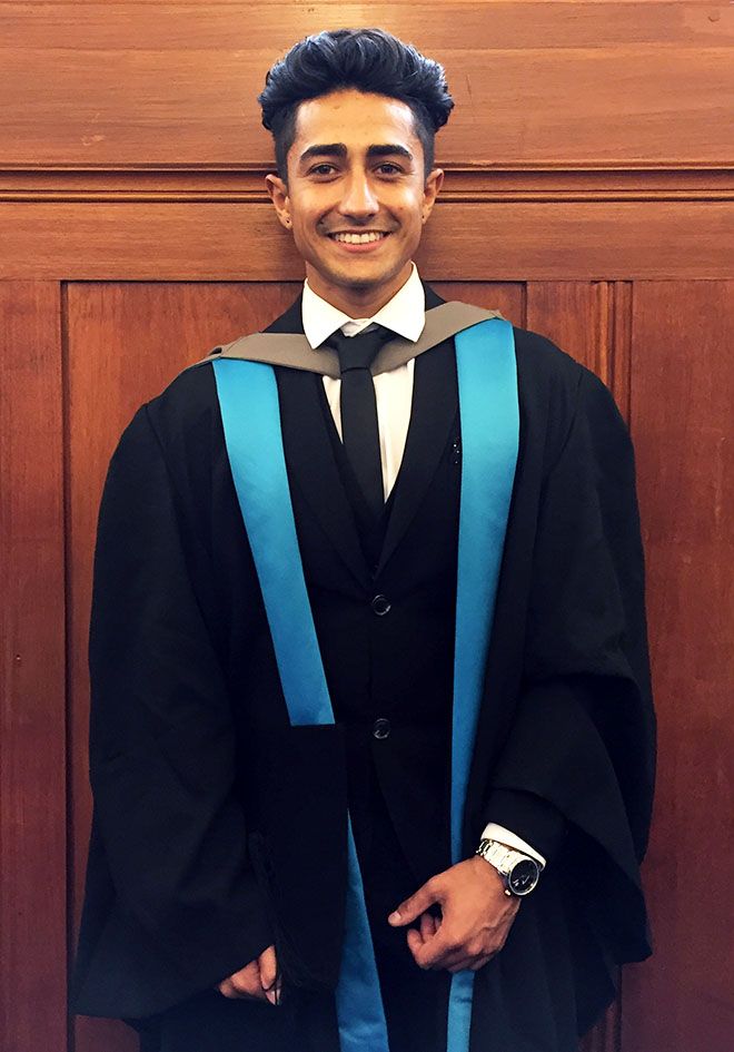 Picture of Anthony Sahota in graduation robes