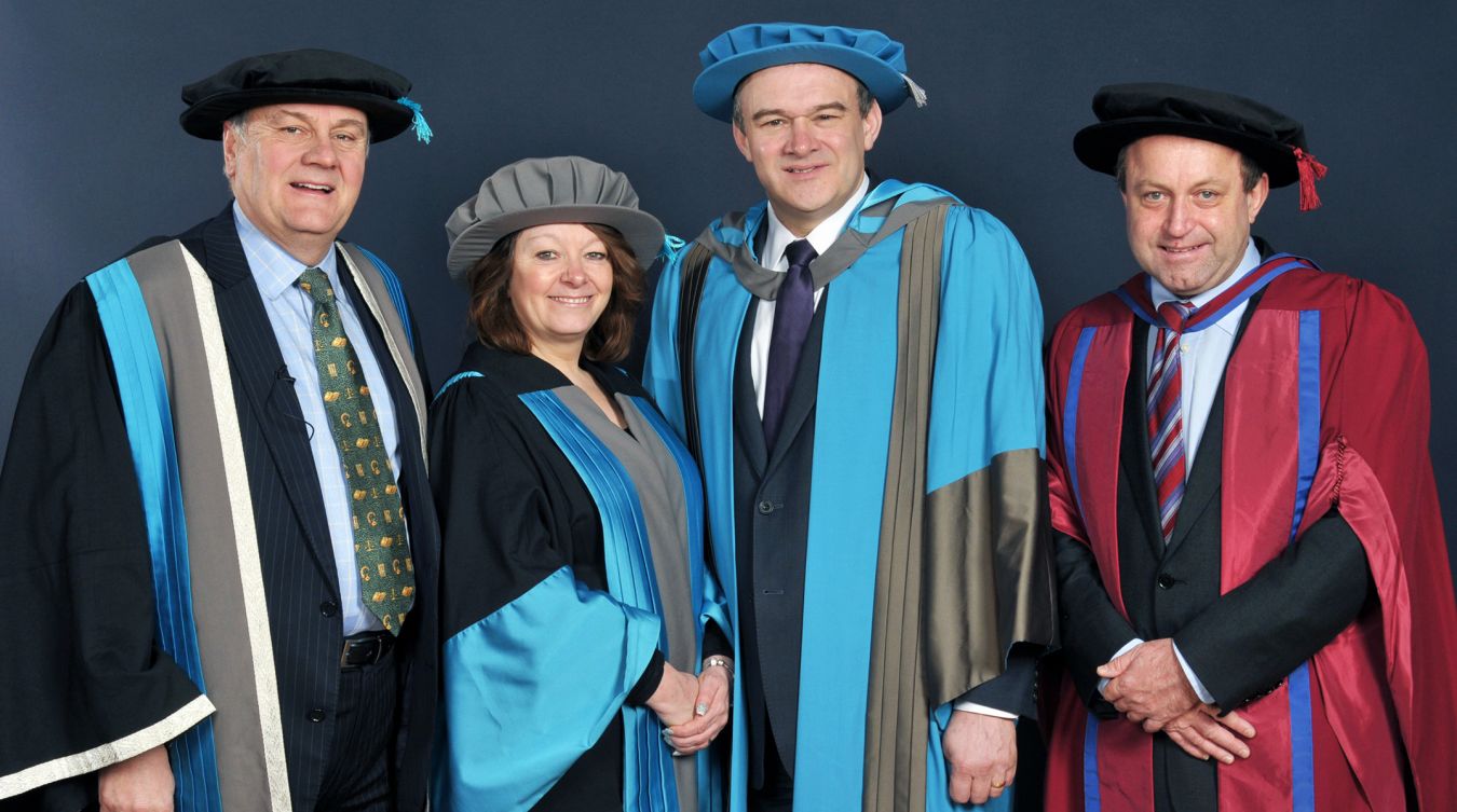 From left to right: Professor Martyn Jones, Dr Lucy Jones, Sir Ed Davey and Professor Mike Sutcliffe at the Rose Theatre in Kingston