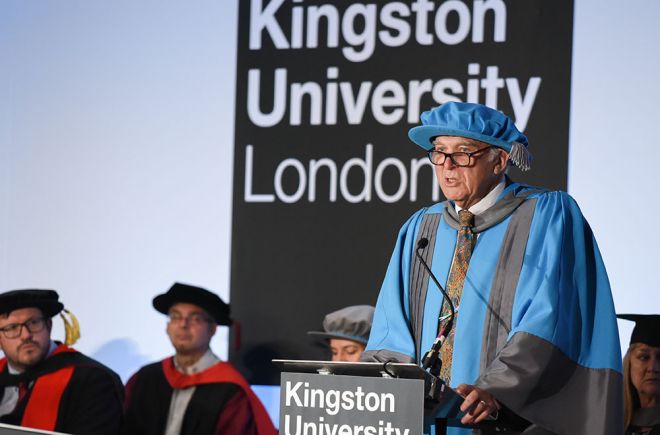 Sir Vince Cable addresses the graduands at Twickenham Stadium