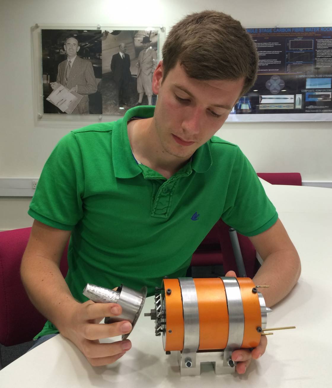A student working on a micro jet engine design.