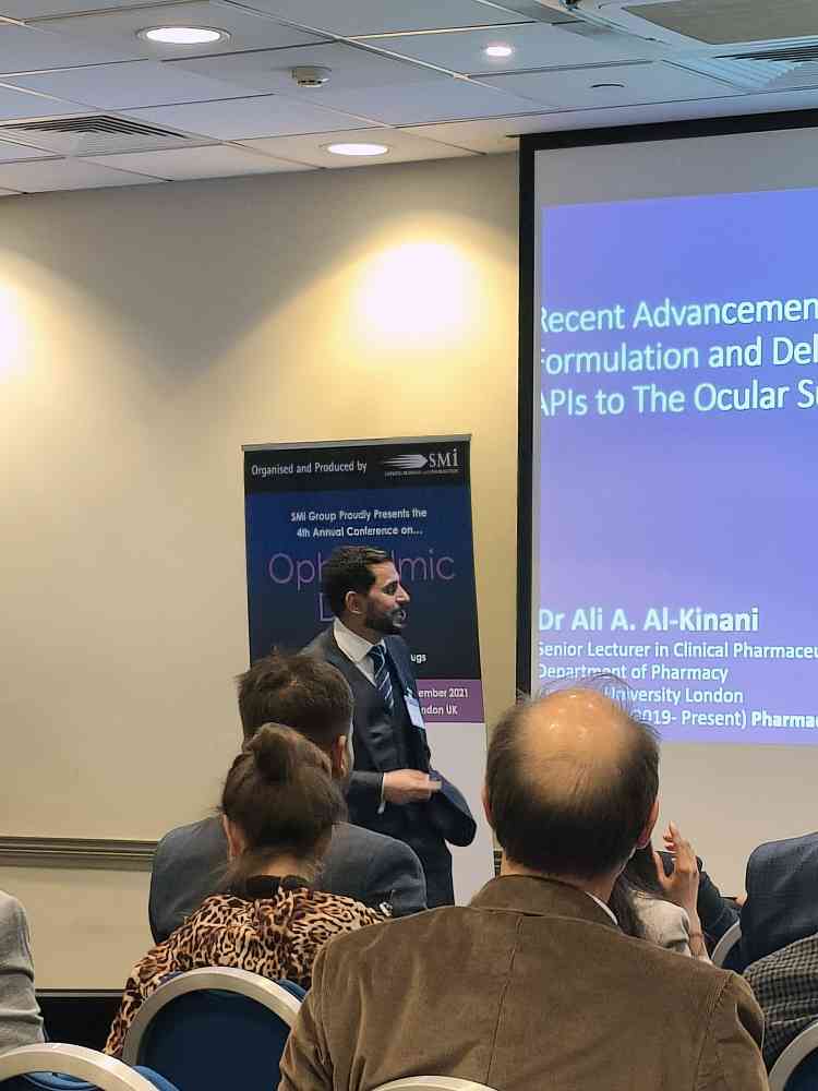 Dr Al-Kinani Presenting his research at an international conference - The SMI Annual Ophthalmic Drugs Conference (2021)