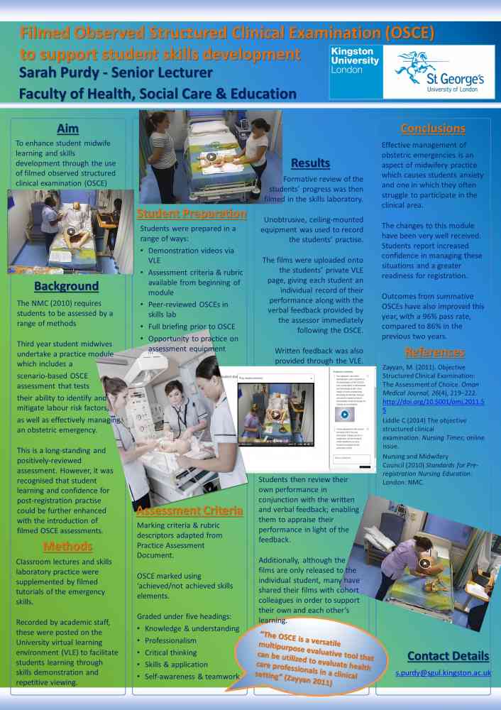 Poster presented at Southampton University and Bournemouth University conferences 2018 - Filmed Observed Structured Clinical Examination (OSCE) to support student skills development
