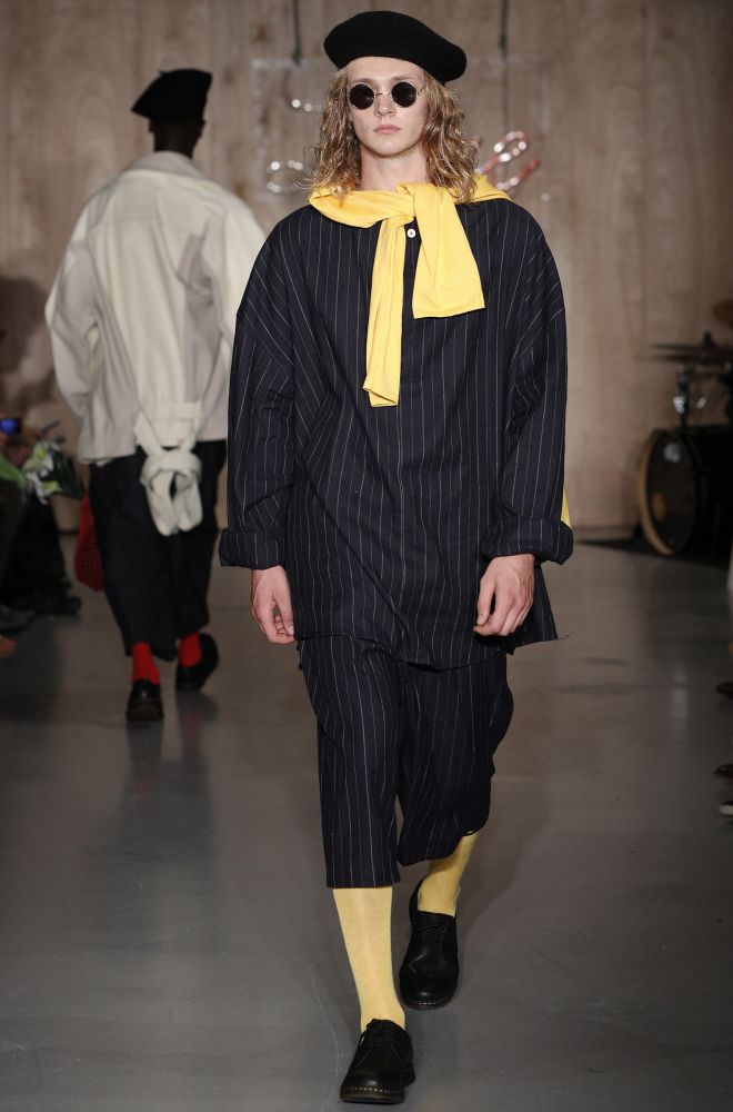 One of Leyman Lahcine\'s garments on the catwalk at Kingston University\'s MA Fashion Show  at the Vinyl Factory in Soho.