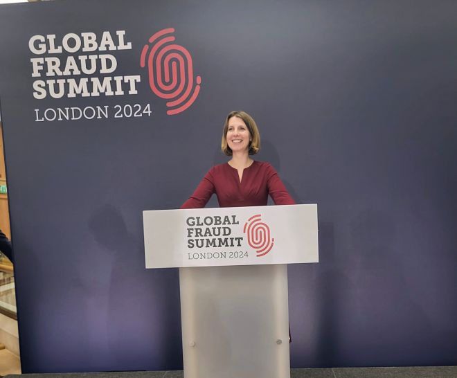 Dr Elizabeth Carter at the Global Fraud Summit in London.