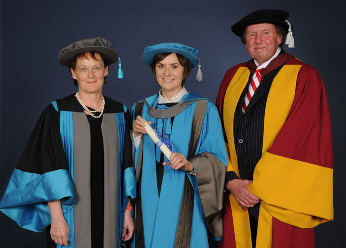 Dame Moira attended a graduation ceremony at London's Royal Festival Hall alongside Professor Fiona Ross and Dr Ray Jones.